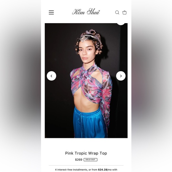 NWOT Kim Shui Mesh Crop Long Sleeve Cutout Cross Top (XS Pink Blue Multi) Tropic - Picture 2 of 10